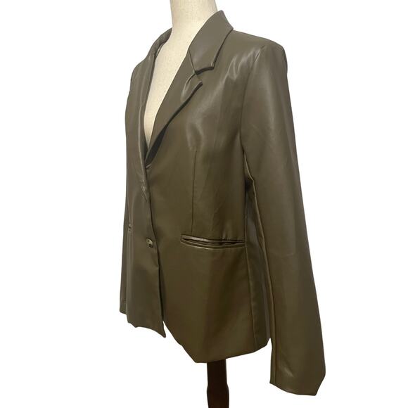 Paper Crane Green Blazer Vegan / Faux Leather Jacket Edgy Sleek Women's sz Large - Picture 3 of 16
